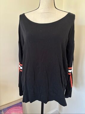 Sweaty Betty Black Long-Sleeve Top with Orange and White Sleeve Stripes